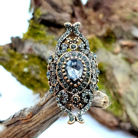 18k gold boho swarovski crystal turkish ring - Picture 2 of 6